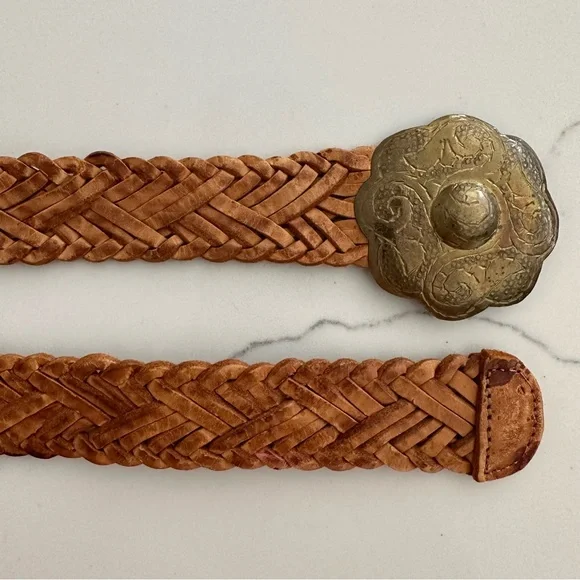 Vintage Moroccan Braided Brown Leather Belt RARE Vintage Moroccan Braided Brown Leather Belt Hippie Boho  main image 4